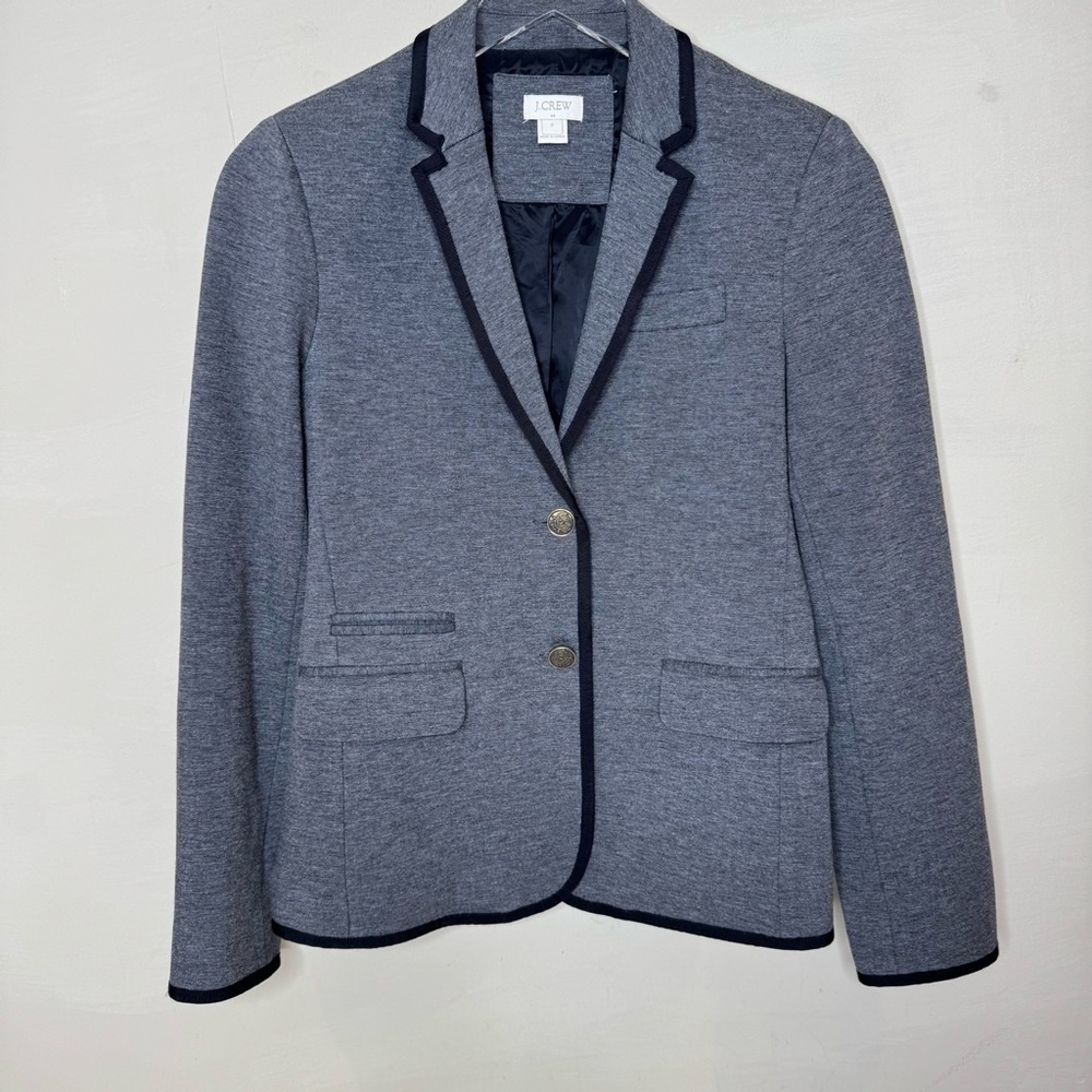 J Crew Factory Women’s Two Button Schoolboy Blazer Marled Gray Size 2 Black Trim